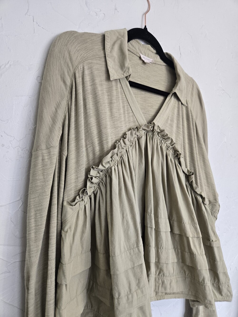 Anthro Pilcro Babydoll Flowy Cotton Sage Green Top, M - Picture 5 of 11